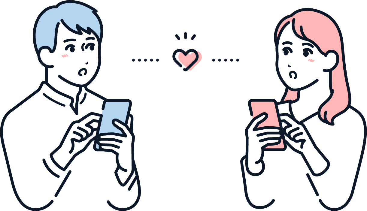 男性と女性がスマートフォンでつながるイラスト